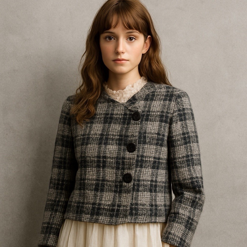 Pendleton Women's Wool Plaid Asymmetrical Jacket Gray Black Vintage 14 Academia